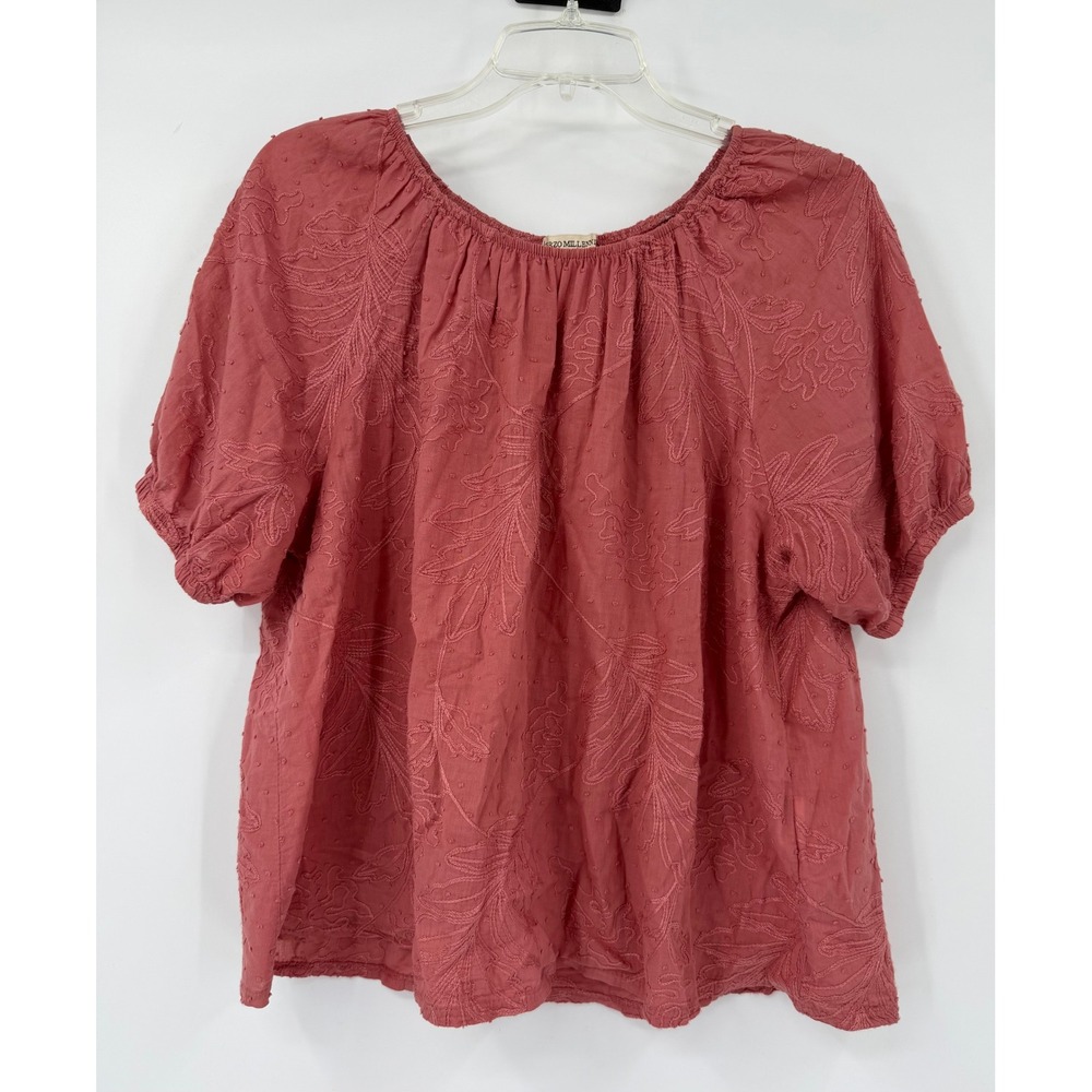 Terzo Millennio Italy Embroidered Cotton Swiss Dot Blouse Terracotta Pink Medium